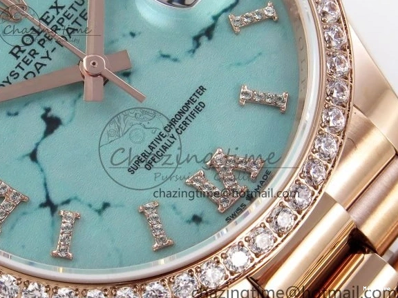 MiroTime 0321 ZipUp Day Date 36 RG TWSF Best Edition Blue Roman Diamonds Dial Diamonds Bezel on RG Bracelet A 1607